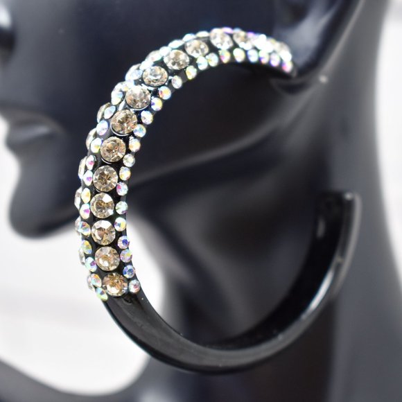 2.5" Black Lucite 5 Row Clear/AB Rhinestone Hoops - Picture 2 of 9